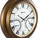 ANDY STAR 24 Inch Outdoor Clocks Waterproof,Large Outdoor Wall Clocks for Patio with Thermometer Combo, Silent Weatherproof Illuminated Metal Clock Battery Operated with Thermometer&Hygrometer, Bronze