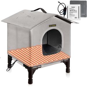 Rest-Eazzzy Heated Cat House for Outdoor Cats, Waterproof, Fully Insulated Shelter for Stray and Feral Cats, Great for Cat Houses for Outdoor Cat and Cat Beds for Indoor Cats (Grey-Heat, Small)