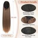 Flufymooz ponytail extension, 26 Inch Long Straight Drawstring Ponytail Synthetic Hairpieces Fake Pony Tails Natural Soft Clip in Hair Extension Pony Tail for Women (Chocolate Brown to Light Brown)