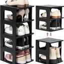TRZZ 5-1, Tier Small Shoe Rack Organizer, Plastic, Black