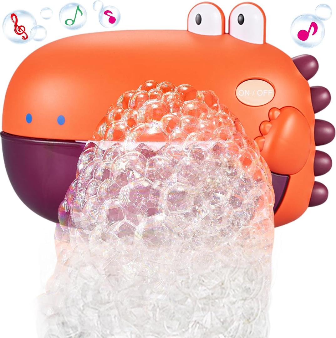 Grechi Dinosaur Bath Toys for Toddlers, Automatic Bubble Machine with 12 Childrens Songs, Baby Bathtub Toys for Kids Age 1-3 5-7, Fun & Safe Bath Time Toys for Boys & Girls (Orange)