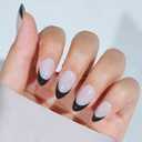 2 x French Tip Press On Nails Almond - Noir French,Black Press On Nails Halloween, Acrylic Short Halloween Nails with Nail Glue, Fit Perfectly & Natural Stick On Nails in 16 Sizes - 32 PCS Soft Gel Kit