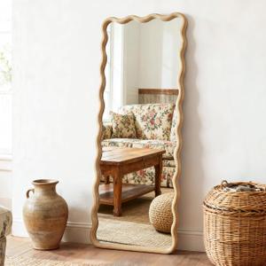 Full Length Mirror, 55”x20” Wavy Wood Floor Mirror for Wall