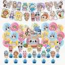Cartoon Bunny Birthday Party Decorations Set, 12-inch Balloons, Cupcake Toppers, Banner, 15.3cm Party Supplies