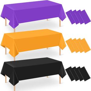 12Pack 54 x 108 Inch Halloween Tablecloths Bulk Plastic Black Purple Orange Table Cloths Disposable Rectangle Table Covers for Halloween Witch Vampire Party Fall Autumn Party Decorations
