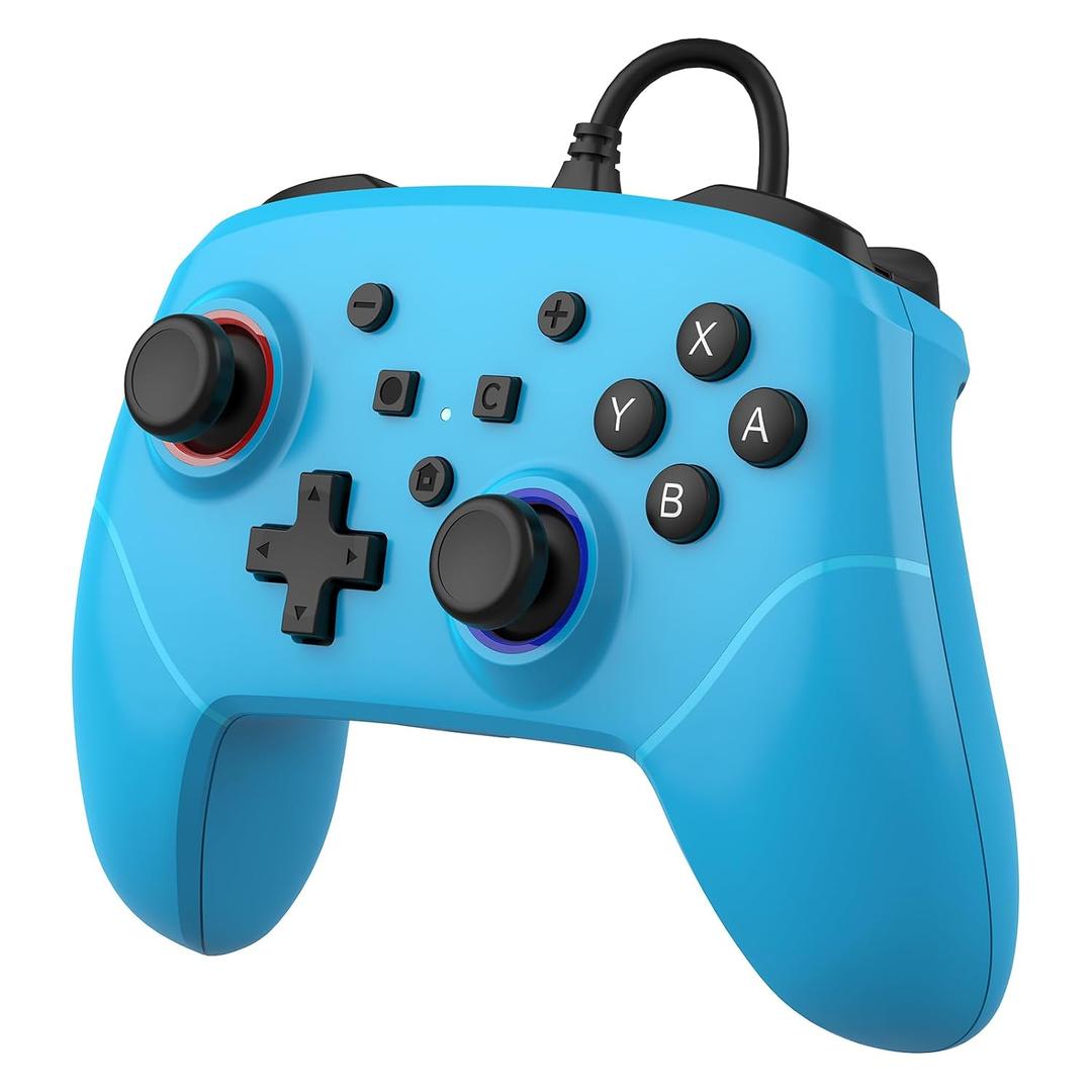Kamylorus Wired Pro Controller for Nintendo Switch 2/1/OLED/Lite, Hall Effect Joysticks Gaming Controller with 2 Back Buttons Support Remap/Programmable, Motion Gyro Control, C Button, Cool RGB Light, 3.5mm Audio Jack, Dual Vibration (Blue)