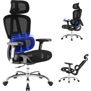 Mesh Office Chair, Ergonomic Office Chair, Home Office Desk Chairs with Headrest, 90-135° Tilt Lock and Breathable Backrest & Lumbar Support, 5D Armrest, Computer Chairs (Large Chair)