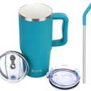 Zukro 24 oz Ceramic Lined Insulated Tumbler with Handle and Straw, No Metal Taste or Smell, Travel Coffee Mug with Spillproof Lids, No Sweat Stainless Steel Cup, Dishwasher Safe, Teal