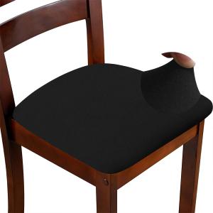 Chair Seat Covers Set of 4 Stretch Black Chair Covers for Dining Room Square Removable Washable Chair Protector Seat Cushion Slipcovers for Kitchen Office