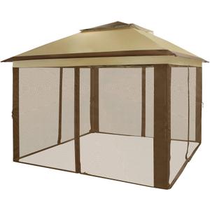 CROWN SHADES 11x11 Pop Up Gazebo, Patented One Push Outoor Canopy Tent with Wheeled STO-N-Go Cover Bag, Pop Up Canopy with Netting for Patio, Backyard (11x11, Beige & Coffee) (11x11, Beige & Coffee)