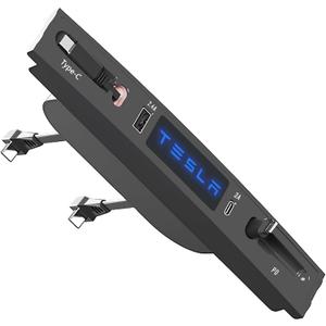 Customized for Tesla Model 3/Y USB Hub, Fast Charger for Tesla Model Y 3 Accessories 2024 2023 2022 2021 Retractable Cable,Multifunctional Tesla Center Console Accessories(Not fit Model 3 2024)