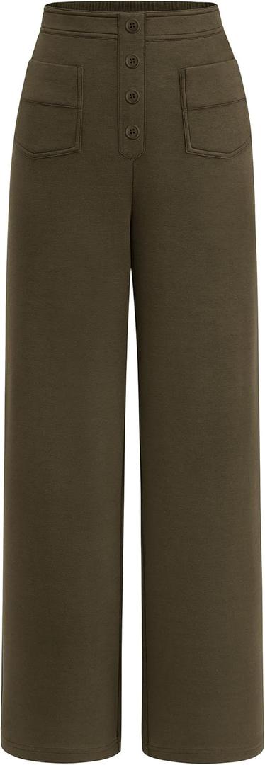 PRETTYGARDEN Women's Dressy Casual Dress Pants 2025 Fall Straight Leg High Elastic Waisted Stretch Trouser Slacks (Army Green, Small)