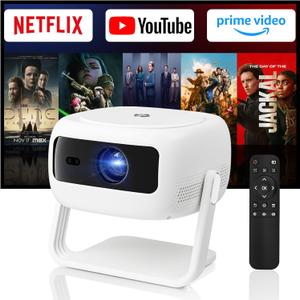 Native 1080P HD Projector with 4K Support, WiFi 6, Bluetooth, Dustproof Design, Motorized Focus, Built-in Speaker, Smart Projector for Indoor/Outdoor Use, Compatible with Android/iOS/Windows/TV Stick