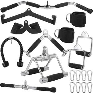 Junkin 19 Pieces LAT Pull Down Bars Cable Machine Attachments for Home Gym Triceps Rope Pull Down Equipment Weight Machine Accessories for Fitness Workout Strength Training