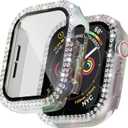 Bling Case for Apple Watch Apple Watch SE 3 (2025)/ SE2/ SE/Series 6/5/4 44mm Screen Protector, Woman Glitter Crystal Rhinestone Scratch Resistant Overall Protective Bumper Cover, Colorful