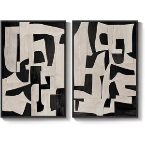 Framed Black and Beige Abstract Wall Art, 2 Piece Canvas Prints Paintings Artwork for Walls, Modern Minimalist Abstract Pictures for Living Room Hallway Bedroom Office Bathroom Wall Decor 16x24 In, 16" W X 24" H X 2pcs