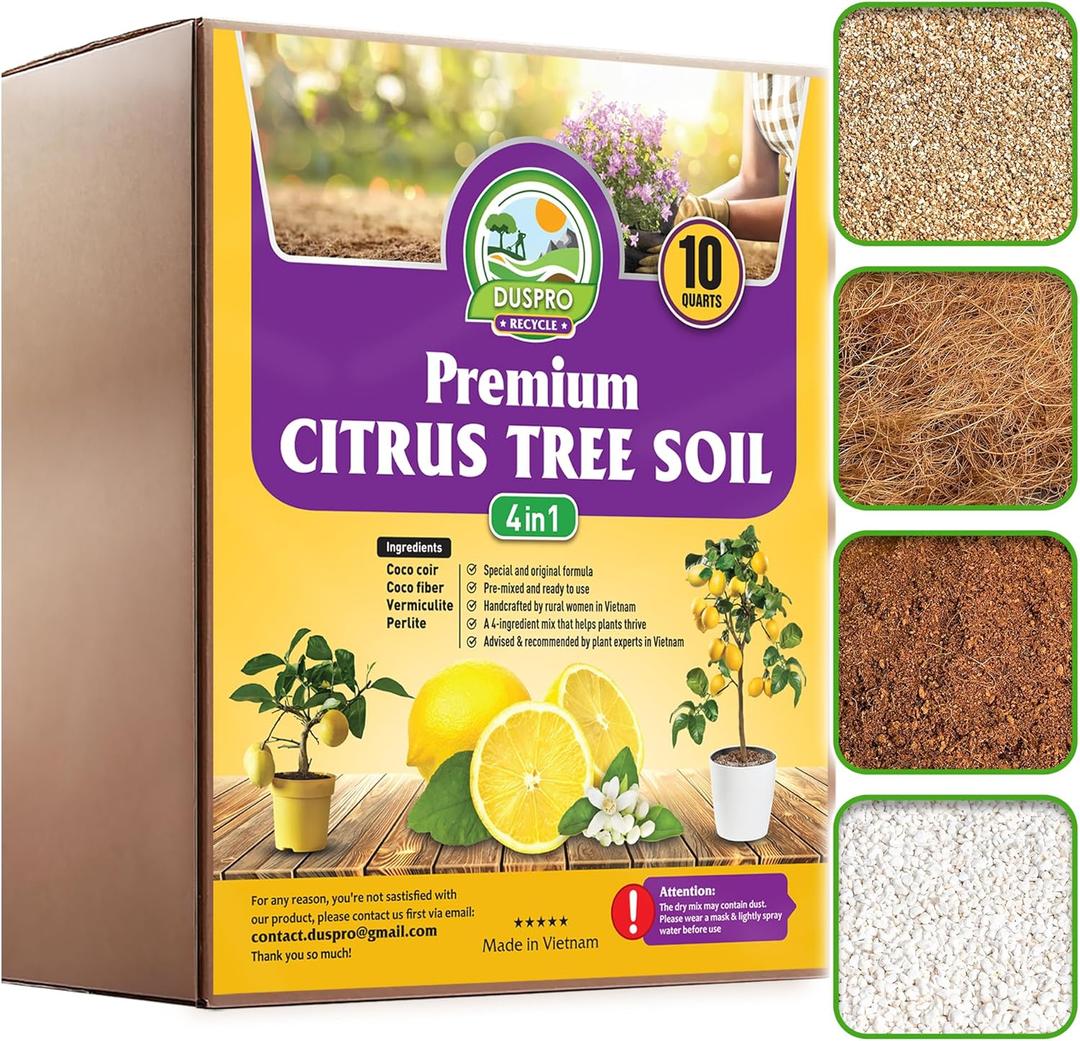 DUSPRO Recycle Citrus Tree Potting Soil Mix for Potted Lemon Tree, Specialized for Oranges, Fruit Tree Indoor Planting Pre-Mixed 4-in-1 Ready to Use (10 Quarts)