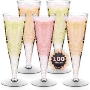 Lazyshine 100 Pack Plastic Champagne Flutes Disposable Wine Glasses, 4.5 Oz Clear Mimosa Glasses Bulk Cocktail Toasting Cups for Women's Day Party Supplies Wedding, Copas De Plastico Para Brindis