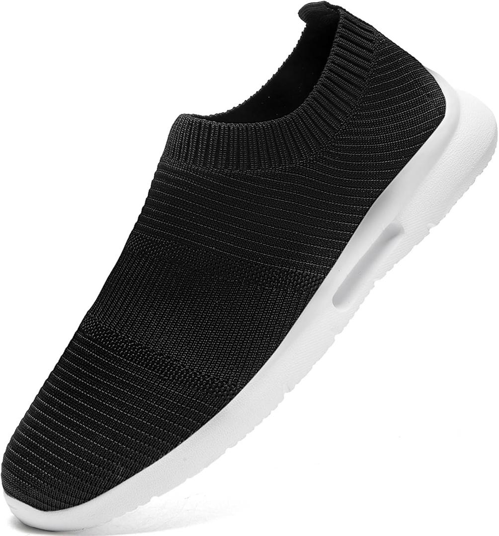 Mens Running Shoes Women Slip On Tennis Walking Sneakers Athletic Breathable Non Slip Gym Casual Lightweight Workout Sport Unisex Shoe (8 Women/6.5 Men, 77-black_white)