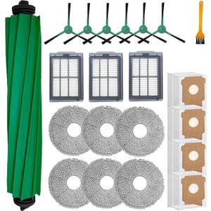 21 Pcs Replacement Parts for iRobot Roomba Plus 405/505/507 Combo Robot Vacuum Cleaner: 1 Main Brush, 4 Side Brushes, 4 HEPA Filters, 5 Dust Bags, 6 Mop Pads, 1 Cleaning Brush