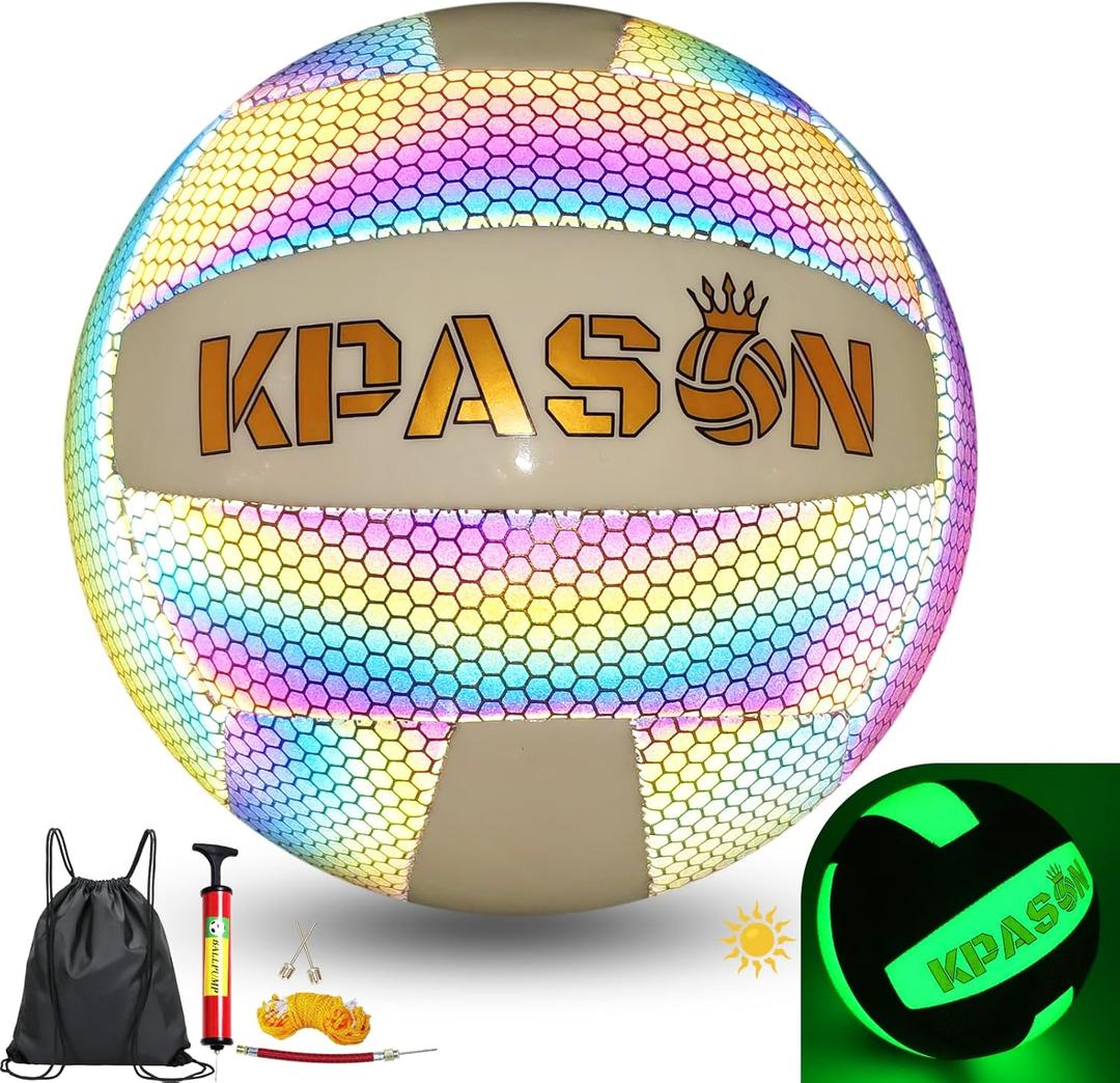 Volleyballs, Holographic Glowing Volleyball Official Size 5, Indoor Outdoor Beach Volleyball Ball for Men Women (Black & White)