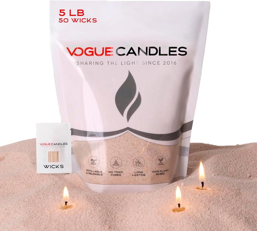 Vogue Candles Granulated Nude Wax Refill  5LB Pearled Candle Sand Wax  Sand Candle Kit with 50 Cotton Wicks for DIY Home Lighting  Plant-Based & Reusable for Clean Burning, Custom Vessels & Dcor