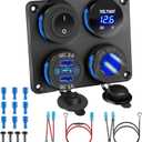 12V USB Charger Panel with PD 30W Ports& Dual QC3.0 18W: 4 in 1 Aluminum Waterproof RV USB Outlet, 150W Cigarette Lighter Socket, LED Voltmeter, Rocker Switch for Boat, Camper, Truck, Accessories