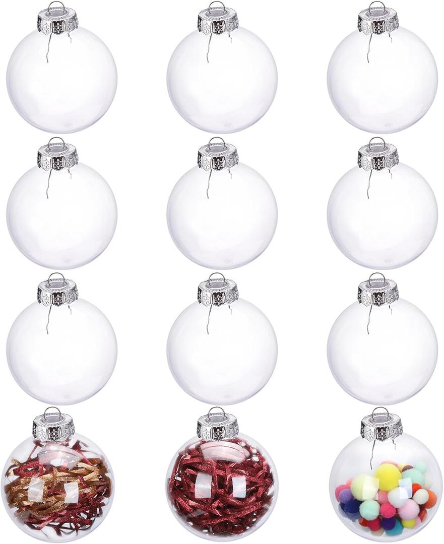 LYLYFAN 12 Pack Clear Plastic Fillable Ornament Ball 2.36''/60mm for Christmas,Holiday, Wedding,Party,Home Decor