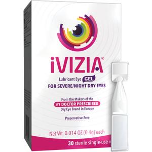 iVIZIA Eye Gel for Nighttime Dry Eyes, Preservative-Free, 30 Single-use vials, Best by April 2028