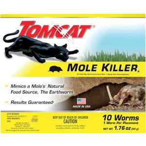 Tomcat Mole Killer(a), Ready-to-Use Worm Bait Strips that Mimic Earthworms, Kills Moles in One Feeding, 10 P.