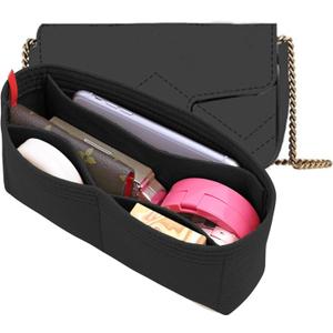 Felt Insert Purse Organizer Fit GG Marmont Matelasse Shoulder Bag, Organizer Handbag Tote Liner Pouch for Women Small Shoulder Bag (Black, Super Mini)