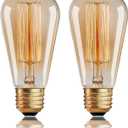 ST64 Incandescent Light Bulbs Antique Edison Light Bulbs 110V 60W 2 Pack,280LM 2200K Amber, Dimmable E26/E27 Base Vintage Bulbs Decorative Incandescent Bulb for Chandeliers Wall Sconces