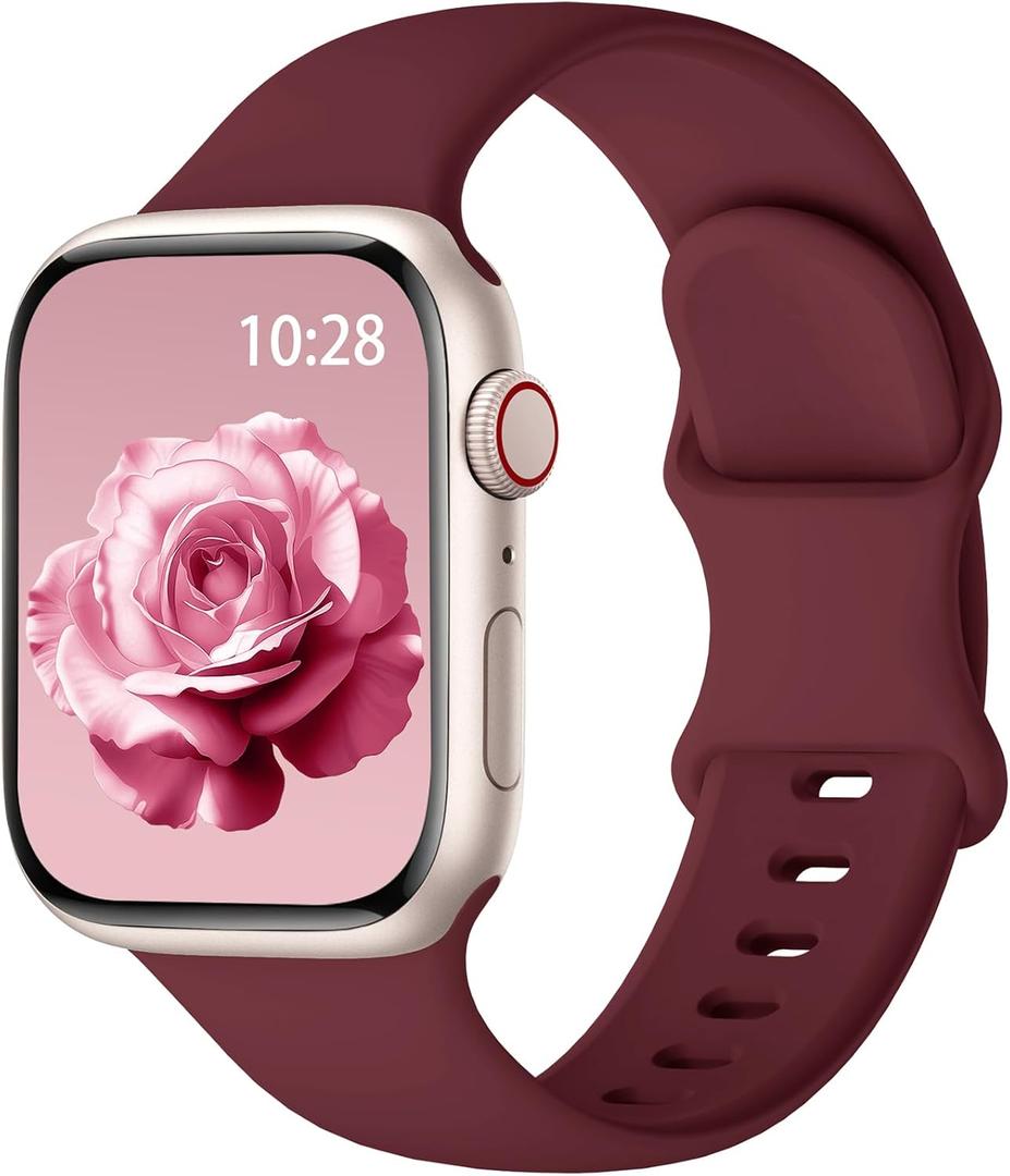 Sport Silicone Band Compatible with Apple Watch Bands 38mm 40mm 41mm 42mm 44mm 45mm 46mm 49mm for Women Men, Soft Wristband Water-proof Strap for iWatch Bands Series 11 10 9 8 7 6 5 4 3 2 1 Ultra SE (Burgundy)