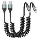 UYOUNG USB C Cable for Car 3FT, Coiled USB A to USB C Fast Charging Cable, USB-C Cable Compatible with iPhone 17/16/15/Samsung Galaxy S20 S10 S9 S8 Plus Note 10 9 8 and More USB C Devices (Grey)