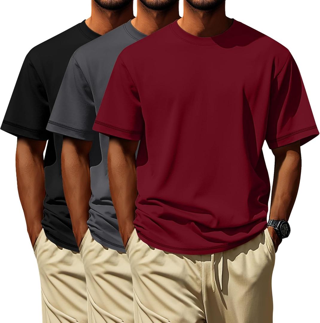 Neer 3 Pack Big and Tall Shirts for Men, Short Sleeve Men Crewneck Tops Loose Casual Large T-Shirts Summer Basic Tee, Size 7XL
