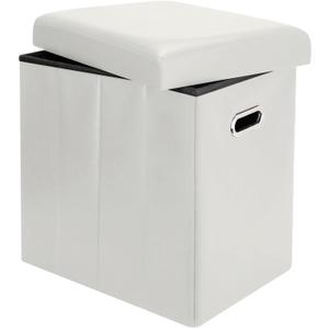 Tall Ottoman with Storage, Faux Leather Collapsible Slim Folding Ottoman Furniture with Handles Lid for Room Footrest Foot Stool, White 16.5x16.5x11.8in