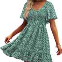 Womens Cute Floral Smocked V Neck Flutter Sleeve Sundress with Pockets Casual Spring Summer Dresses for Women 2025 (X-Large)