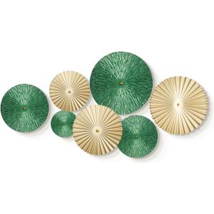 TEIPAI Emerald Green and Gold Wall Decor for Living Room, 7PCS Modern Metal Wall Art Hanging Sculptures for Office Bedroom Decoration, Brass Gold Home Decor for Gallery Wall Guest Room Bathroom