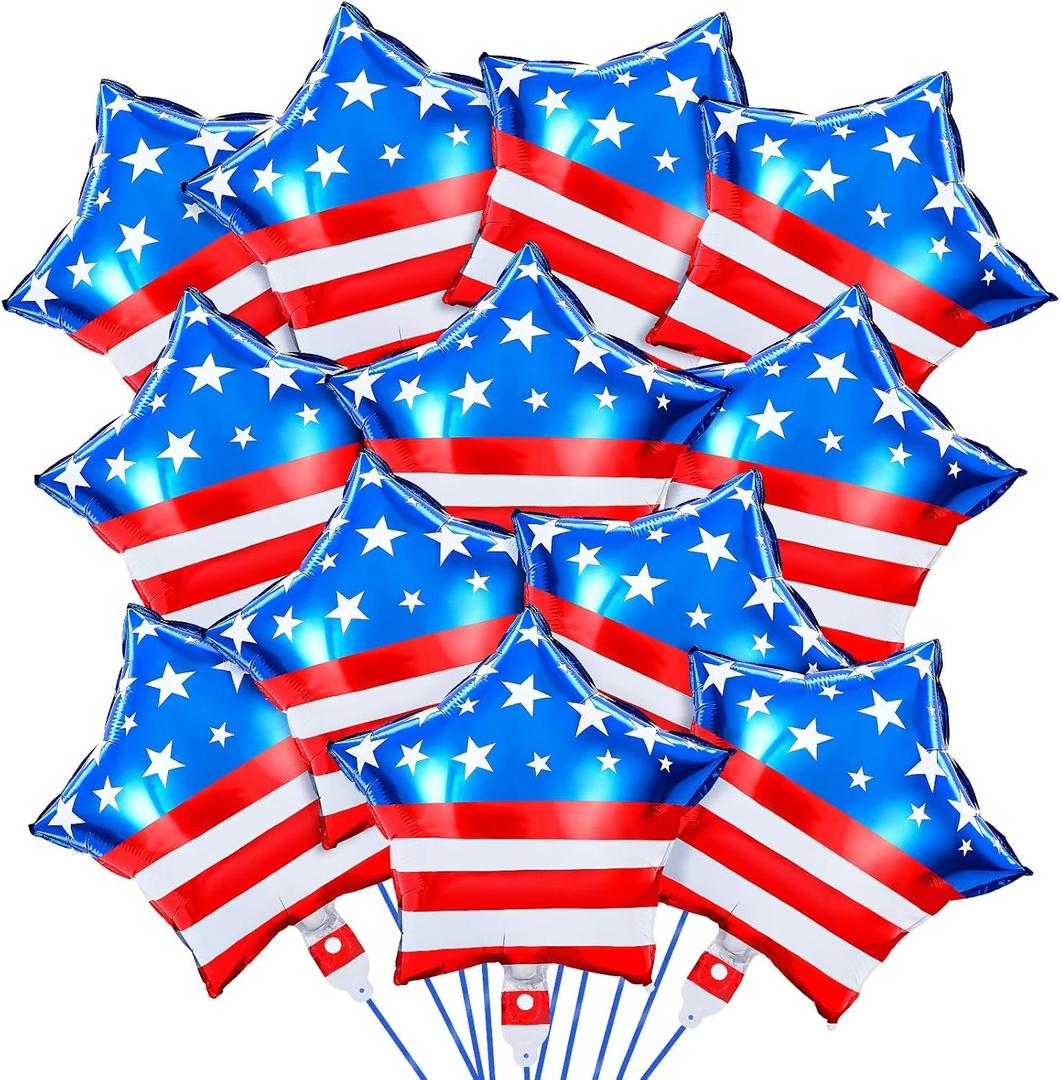 FEBSNOW 30Pcs 4th of July American Flag Balloons 18 inch Red White and Blue Star Foil Balloons for Independence Day Patriotic Veterans Party Memorial Day Birthday Decorations Supplies