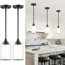 LIROUVET 2 Pack Pendant Lights Kitchen Island, Dual Glass Pendant Lights, Black Hanging Lamp with Clear and Milk Glass, Industrial Pendant Light Fixtures for Dining Room PL02BK-2PK