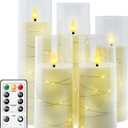 kakoya Flameless LED Candles with Timer 5 Pc Flickering Flameless Candles for Romantic Ambiance and Home Decoration Stable Acrylic Shell, with Embedded Star String Battery Operated Candles, Ivory