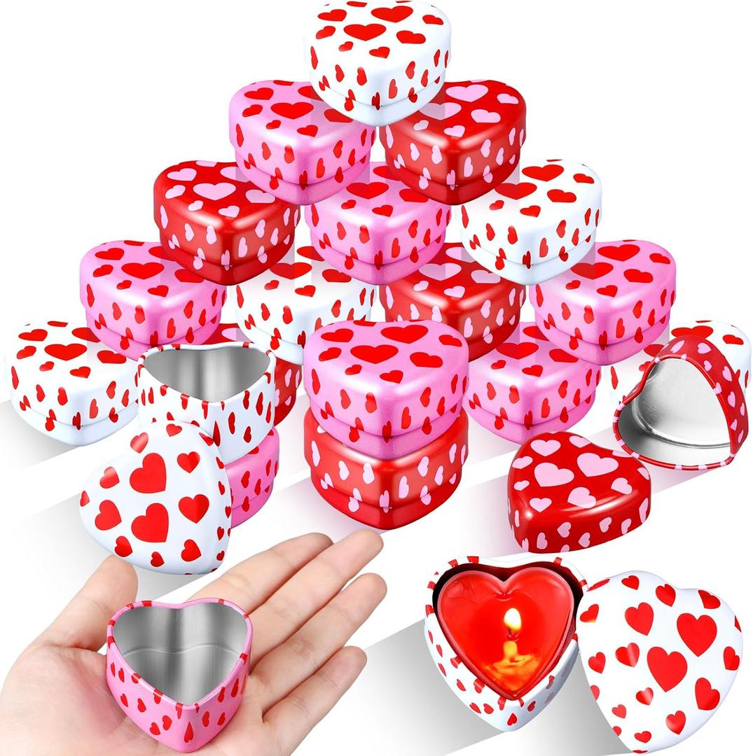 MorningRo 24 Pcs Valentine Heart Candle Tins with Lids Empty Heart Shaped Candle Jars 2 oz Containers Box for DIY Making Candles Valentine Gifts (Colorful)