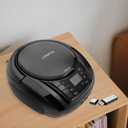 LONPOO CD Player Portable Boombox with FM Radio/USB/Bluetooth/AUX Input and Earphone Jack Output, Stereo Sound Speaker & Audio Player,Black