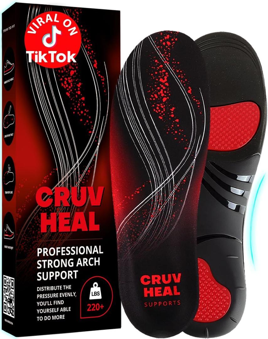 220+ lbs Plantar Fasciitis High Arch Support Insoles Men Women - Orthotic Shoe Inserts - Boot Work Shoe Insole (M, Black) (M(Men 9-10.5/Women 10-11.5))