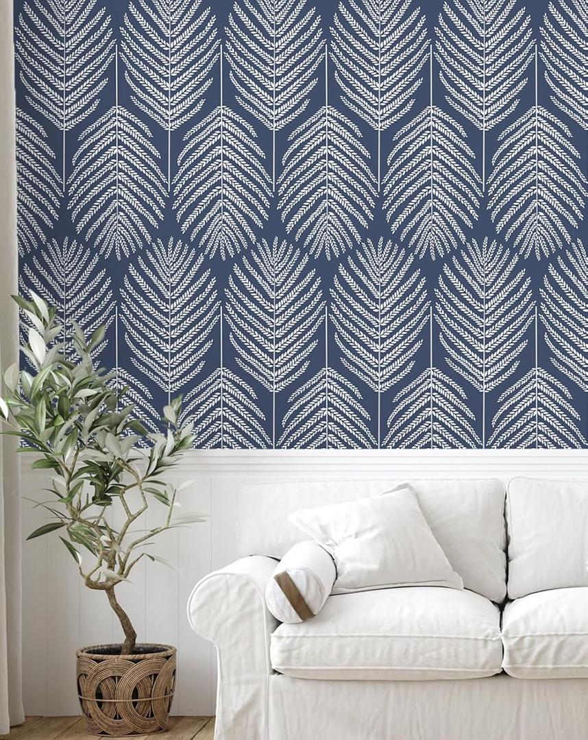 Fititem 393inL 17.3inW Blue Peel and Stick Wallpaper Coastal Boho Blue Contact Paper Cabinets Ocean Beach Modern Contact Paper Removable Self-Adhesive Waterproof Wallpaper for Bathroom Bedroom Dark