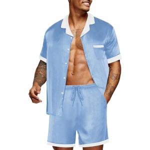 Ekouaer Men Satin Silk Pajamas Set with Pockets Sleepwear Shorts Satin Summer Loungewear 2 Piece Button Down Set 2XL