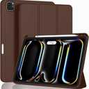 ZryXal New iPad Pro 13 Inch Case (M5) 2025 / (M4) 2024 with Pencil Holder, Smart iPad Case [Support Pencil Pro and Pencil (USB-C)], Support Touch ID and Auto Wake/Sleep (New Chocolate)