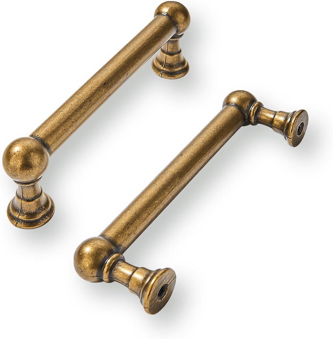 khtumeware 2 Pack 3 Inch Hole Center Antique Brass Cabinet Pulls Heavy Duty Solid Cabinet Handles cabinets Dressers Kitchens Handles Bathroom cabinets