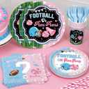 Football Gender Reveal Decorations All-in-one Set for Boy or Girl, Serves 25, Football or Pom Poms Gender Reveal Decorations Include Tableware Balloon Banner Tablecloth Cupcake Topper, Etc.