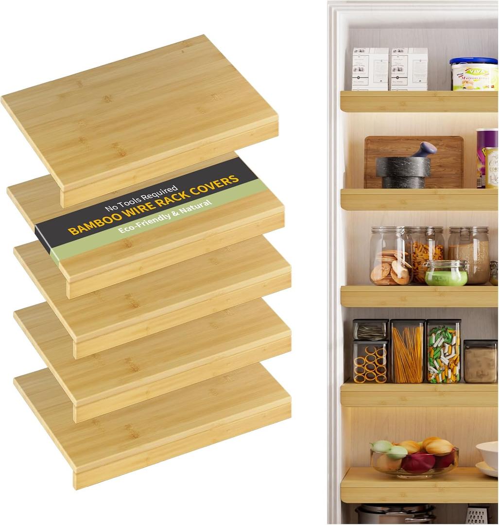 Wire Shelf Covers, Bamboo Wire Rack Covers for Pantry, Closet，Kitchen (5pcs, 24" W x 16" D, Natural)